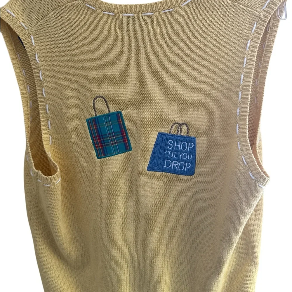 Vintage Mandal Bay Yellow‎ Embroidered Purses Cardigan Sweater Vest Size Large